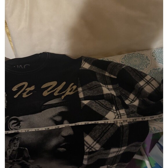 Reworked Upcycle Grunge Oversize Tupac Shakur  Flannel Top S/M - Picture 4 of 5
